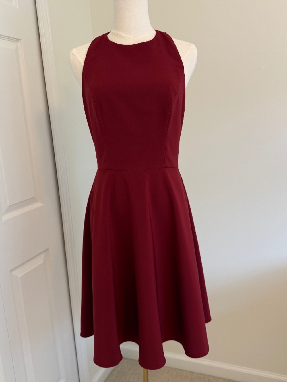Gal Meets Glam Helen Burgundy Bow Back Fit & Flare Dress Size 2